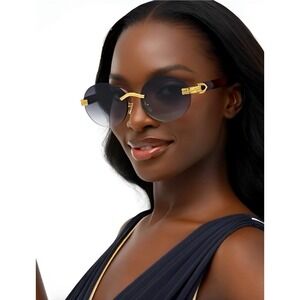 Gradient Black Lens Sophisticated Classic Women Style Shades Rimless Sunglasses